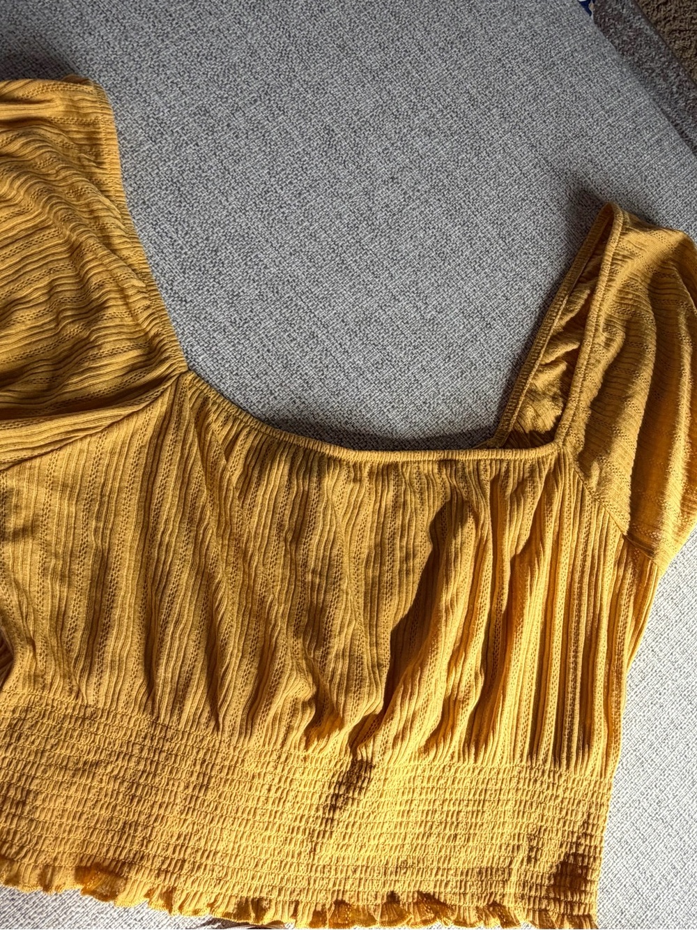 O'Neill Mustard Yellow Smocked Square-Neck Crop Top